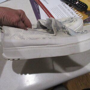 Franco Sarto casual wedge slip on loafers shoes white animal print leather 8